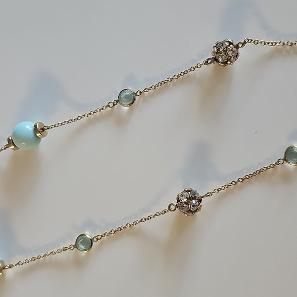J Crew Delicate Bezel Aqua Blue Crystals Beads Rhinestones Chain Necklace 30" - Picture 5 of 6